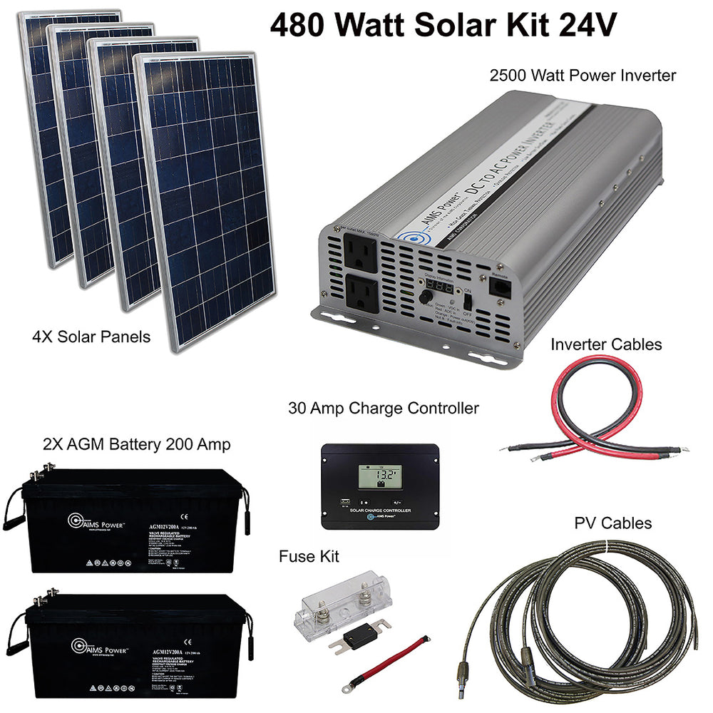 Full set of solar system kit of 24V and 480 watts for of grid solar applications