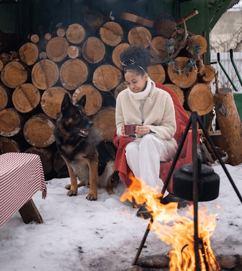 Light a fire to keep dogs warm