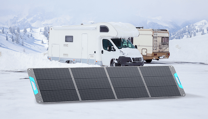 Winter camping with portable solar panels